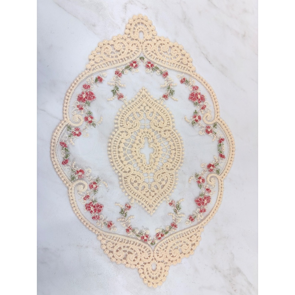 Cottagecore Coquette Vintage Embroidered Lace Floral Doily Cream Pink